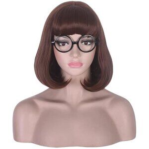 Short Brown Bob Wig with Bangs for Cosplay Costume Hallaween Party